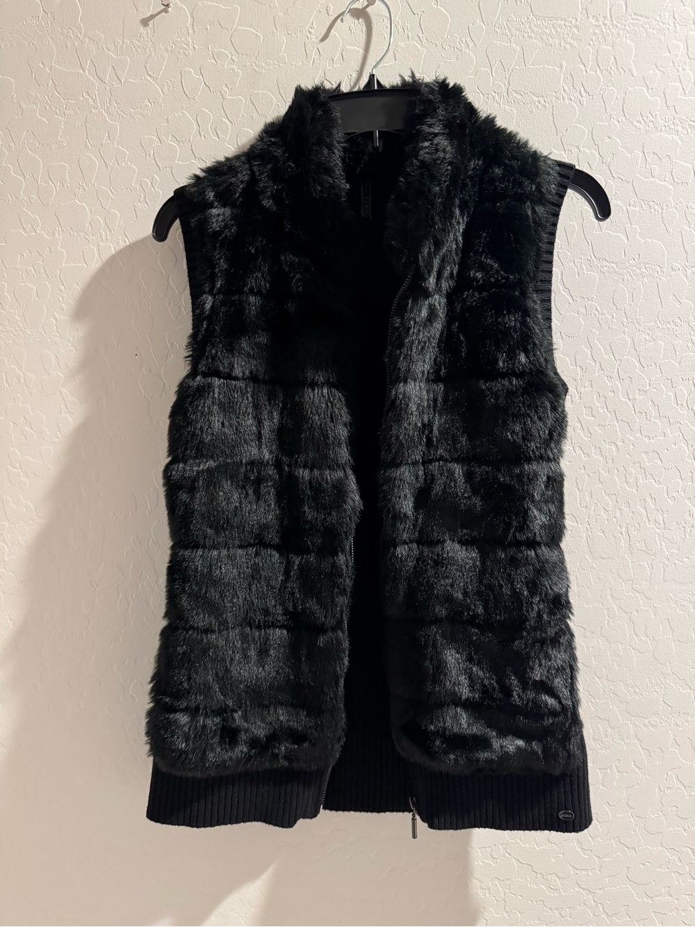Guess Black Faux Fur Sleeveless Vest